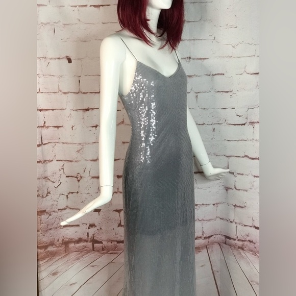ZARA Dresses & Skirts - ZARA Degrade Silver Shimmer Sequin Midi Slip Dress Size XS NEW WITH TAGS